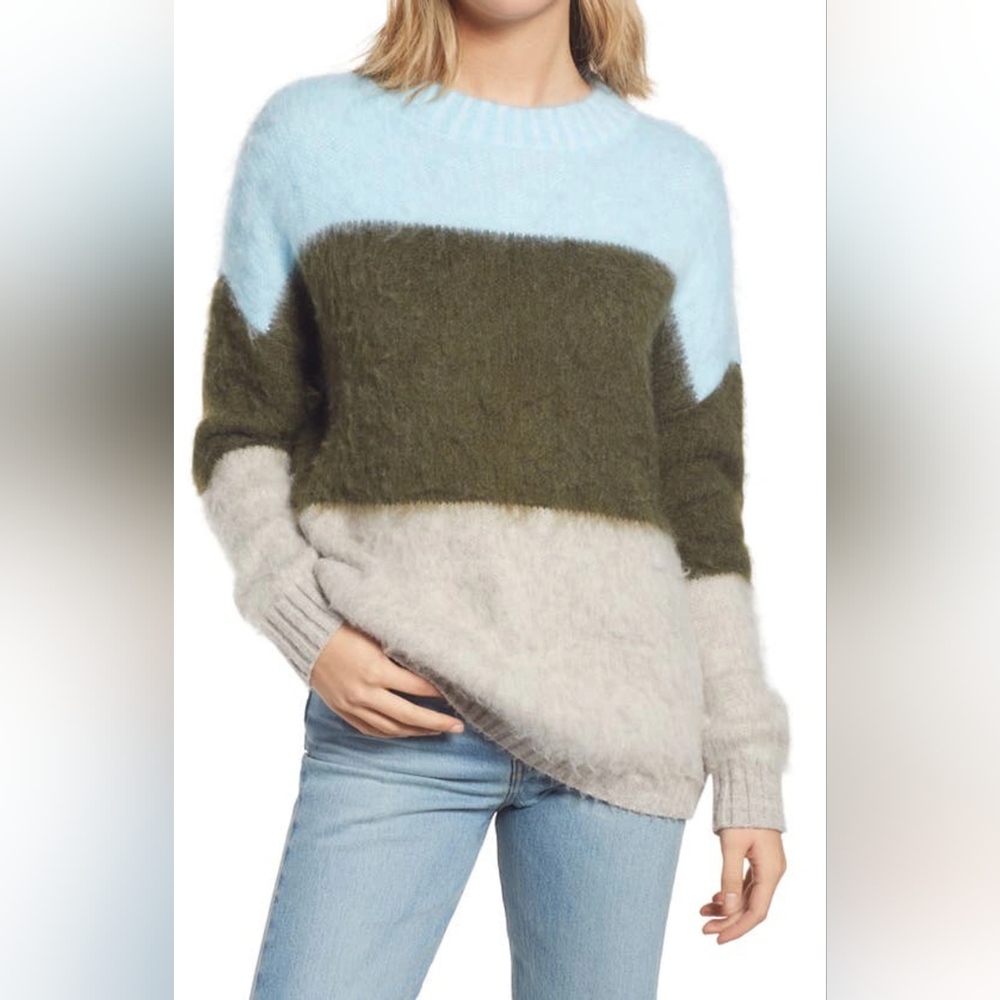 NWT BP. Oversize Brushed Pullover in Blue Trixie Multi Stripe Size Small